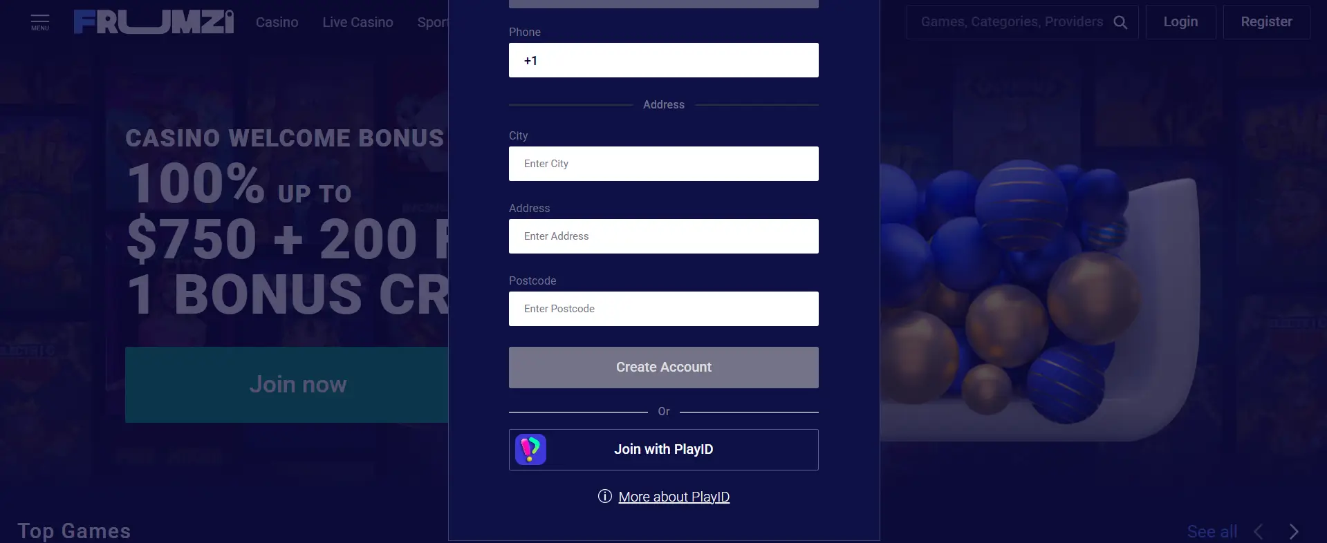 Open an Account-on Frumzi